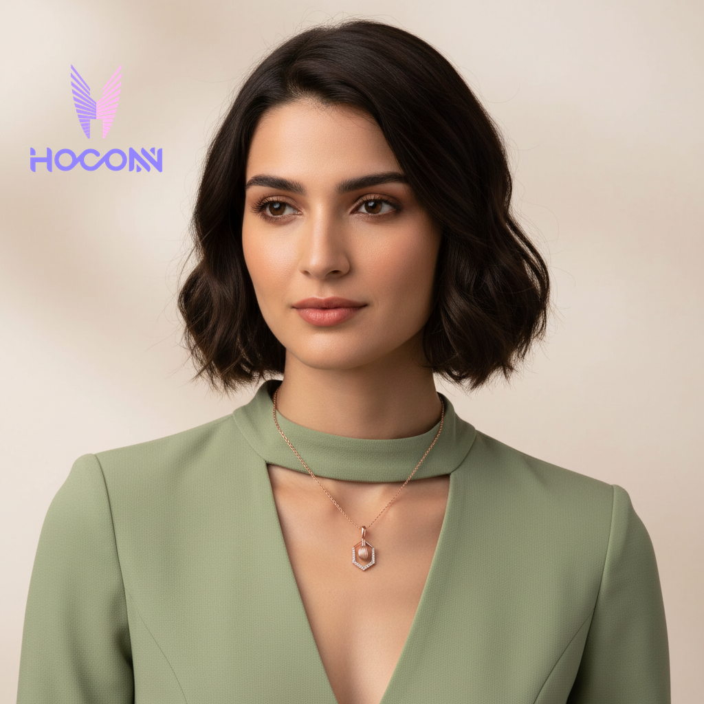 Modern Hexagon Diamond Pendant in Rose Gold Plated