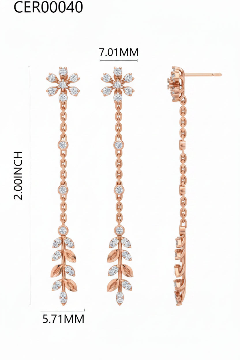 Floral Chain Drop 925 Silver Earrings