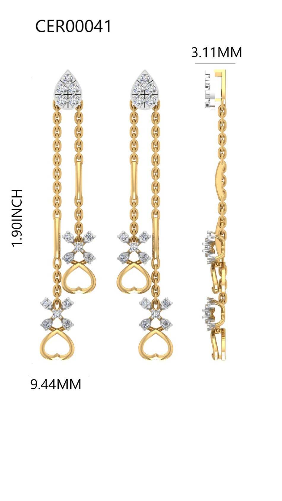 Double Chain Heart Drop 925 Silver Earrings