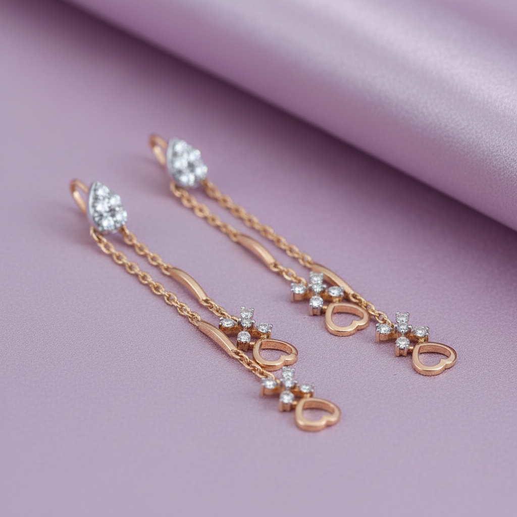 Double Chain Heart Drop 925 Silver Earrings
