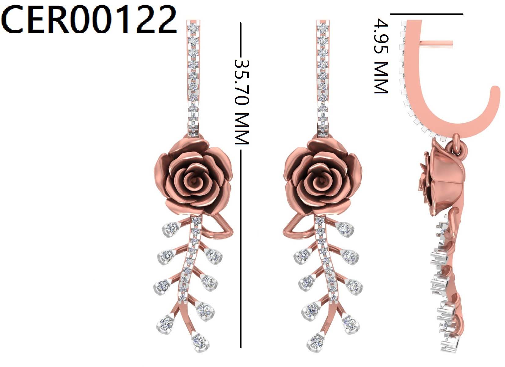 Rose Flower Diamond Drop 925 Silver Earrings