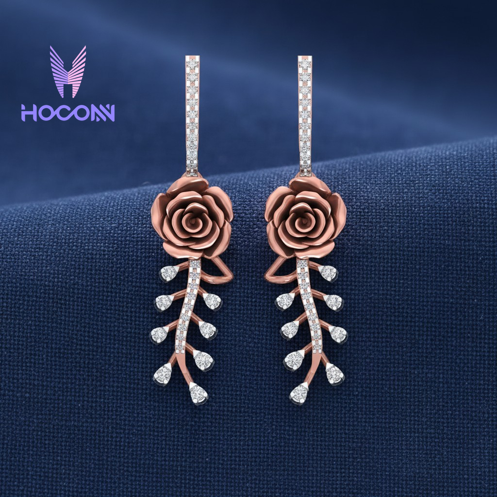 Rose Flower Diamond Drop 925 Silver Earrings