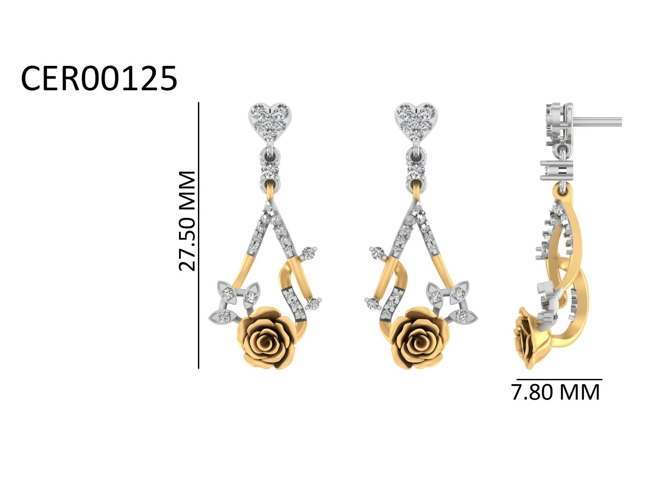 Dual Tone Floral 925 Silver Earrings