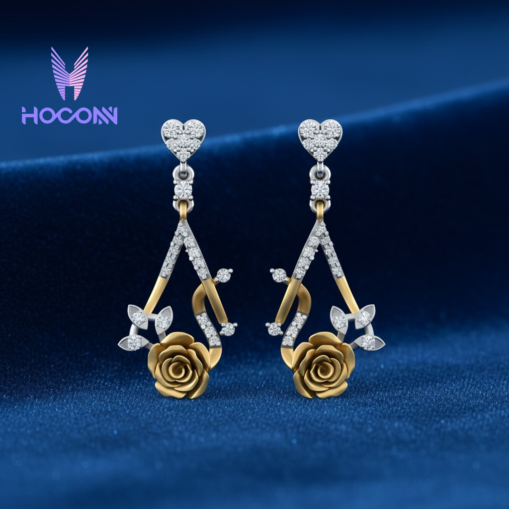 Dual Tone Floral 925 Silver Earrings