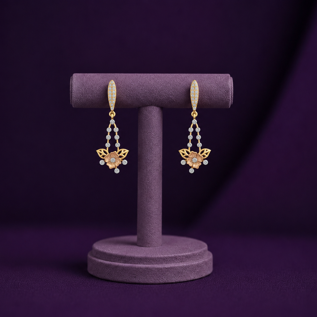 Bloom Style Diamond Dangle 925 Silver Earrings