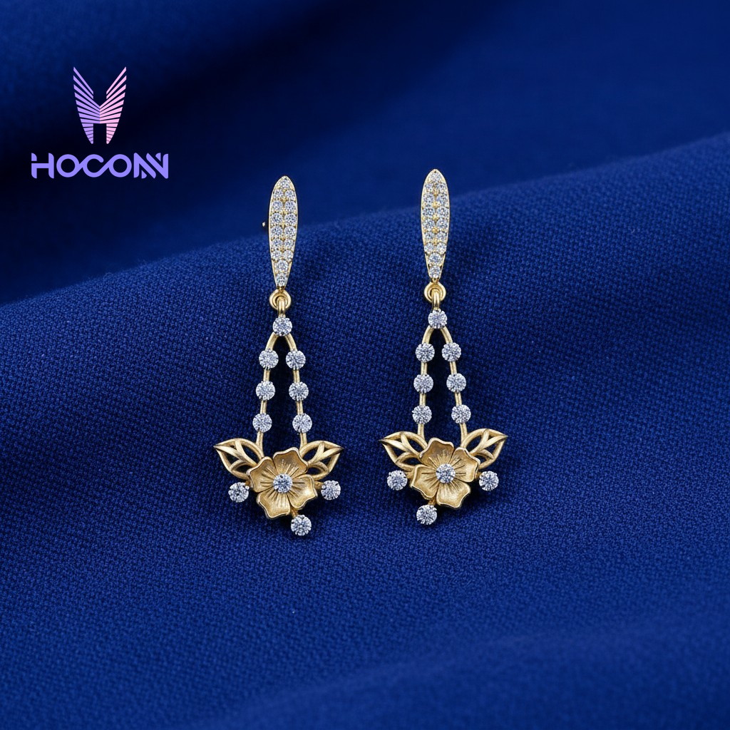 Bloom Style Diamond Dangle 925 Silver Earrings