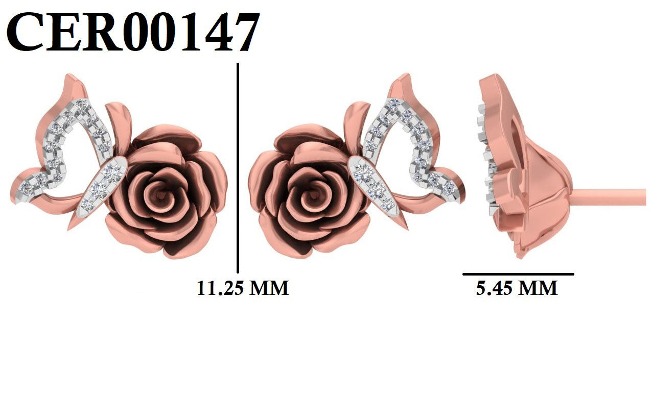 Artisan Rose Butterfly Diamond 925 Silver Studs