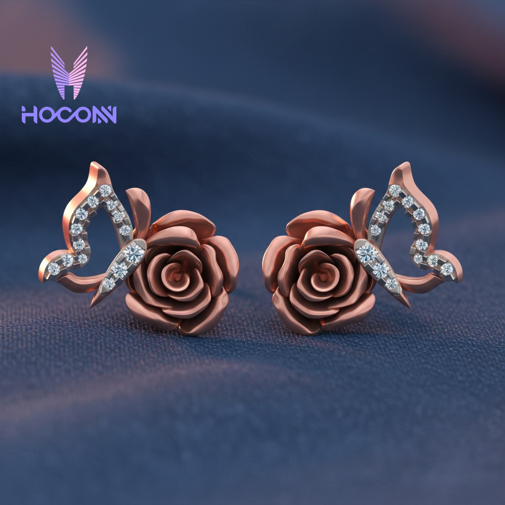 Artisan Rose Butterfly Diamond 925 Silver Studs