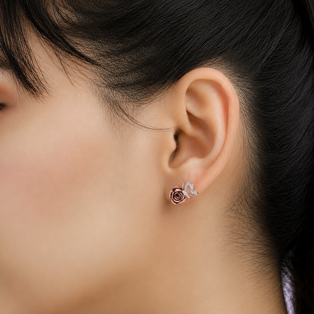 Artisan Rose Butterfly Diamond 925 Silver Studs