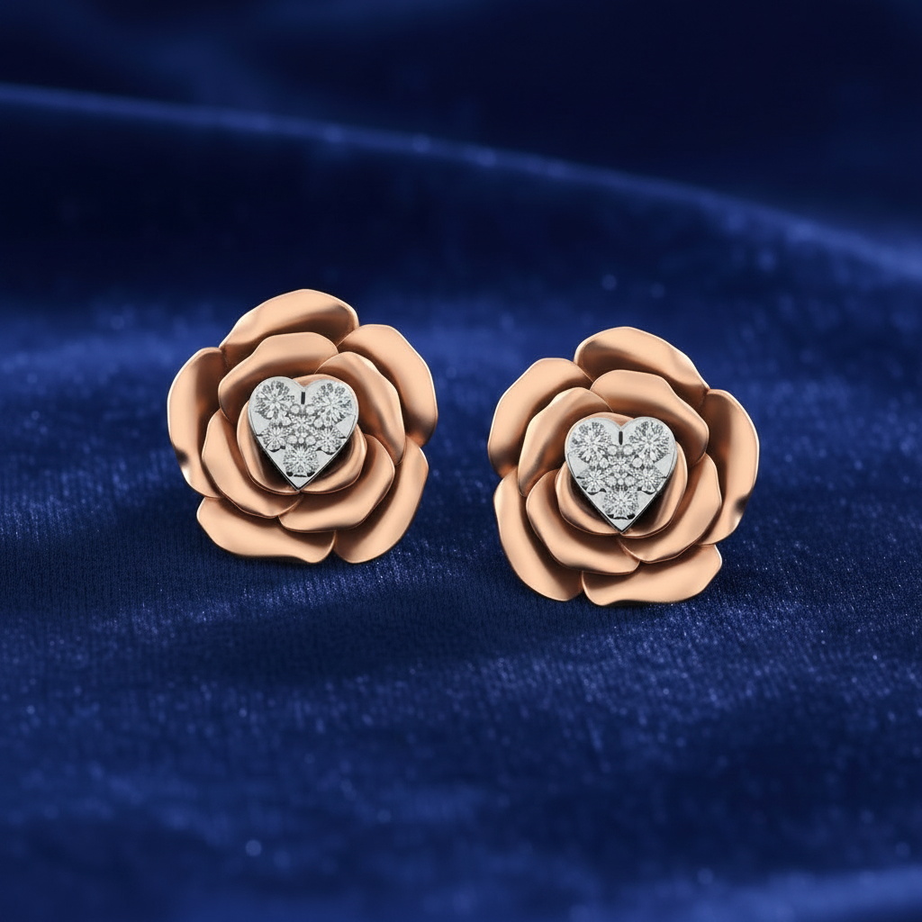 Radiant Heart Rose Petal 925 Silver Studs