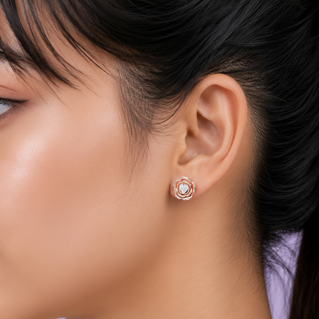 Radiant Heart Rose Petal 925 Silver Studs