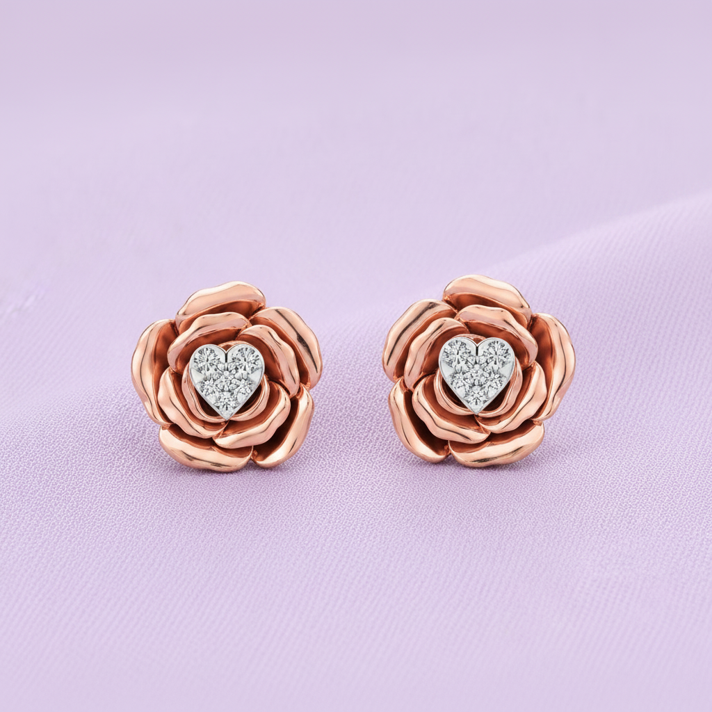 Radiant Heart Rose Petal 925 Silver Studs