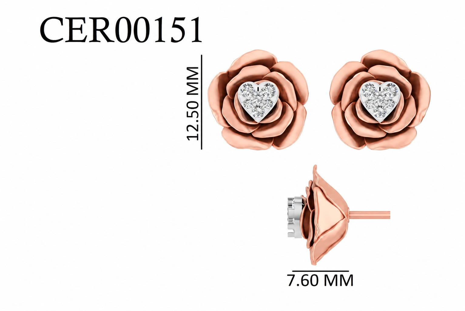 Radiant Heart Rose Petal 925 Silver Studs
