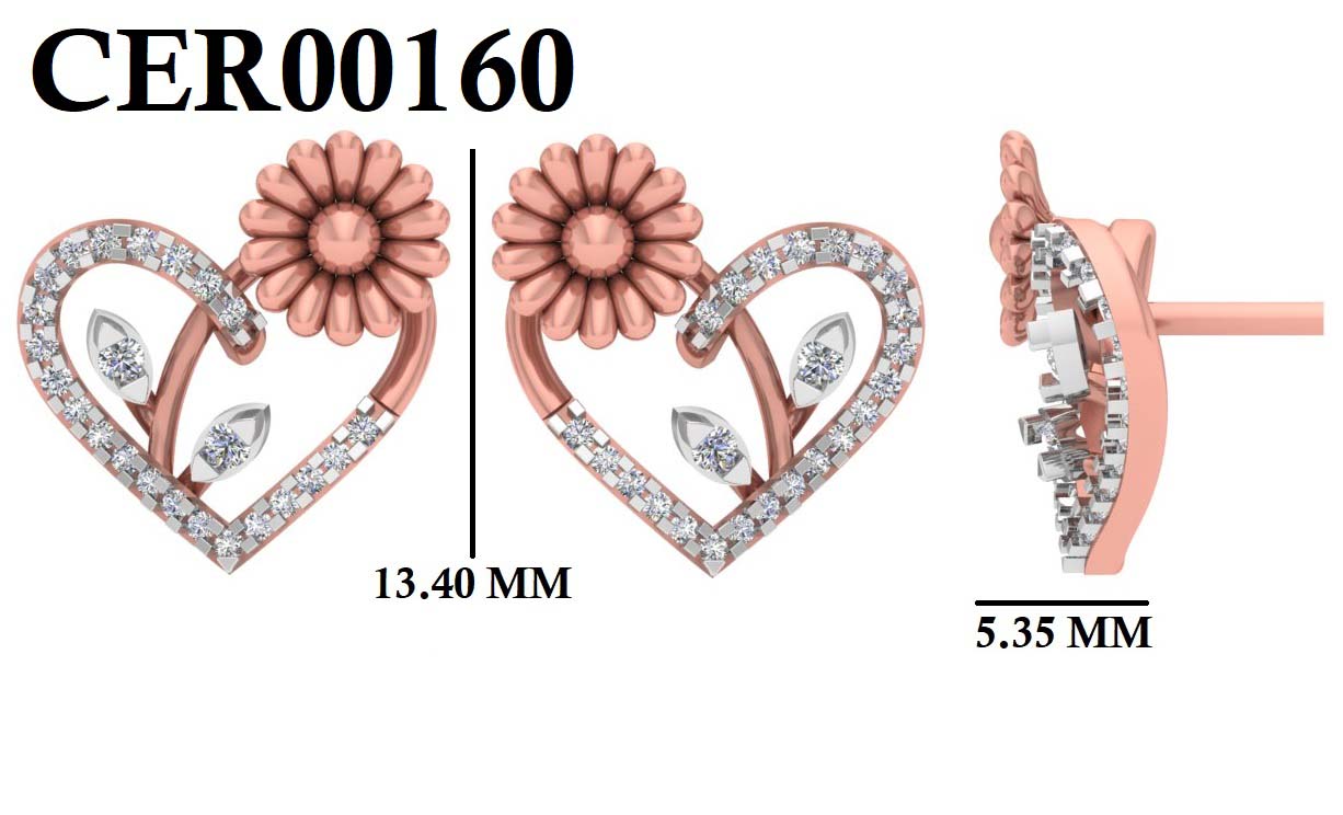 Diamond Heart Daisy 925 Silver Studs