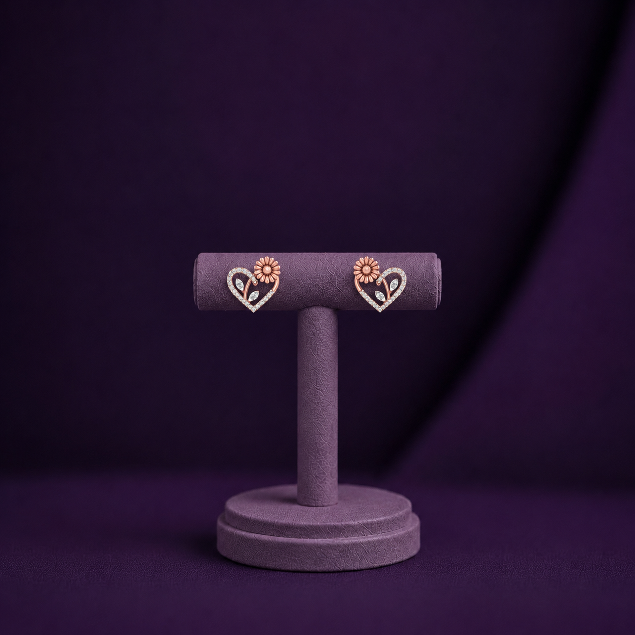 Diamond Heart Daisy 925 Silver Studs
