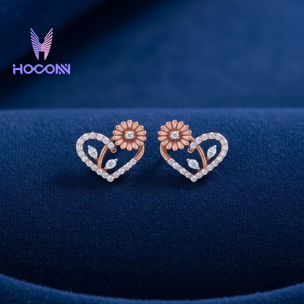 Diamond Heart Daisy 925 Silver Studs
