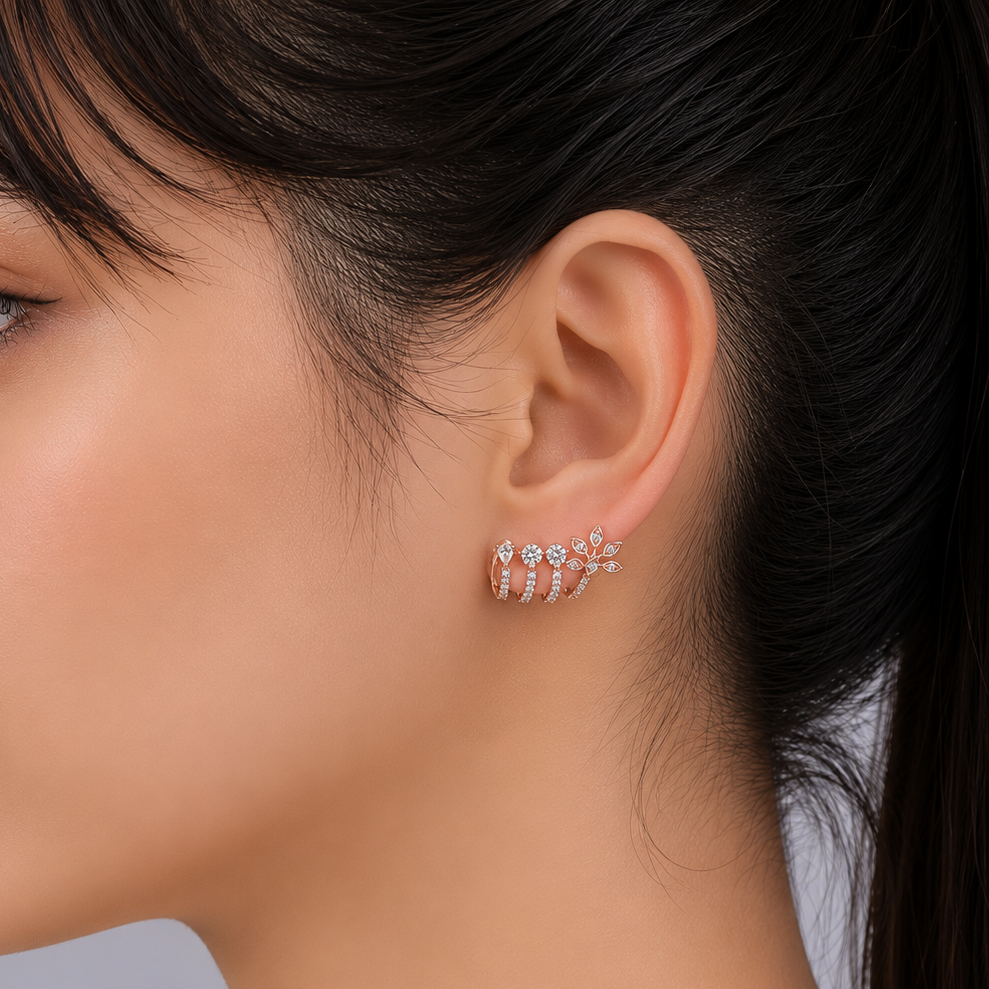 Multi Hoop Diamond Ear 925 Silver Cuff