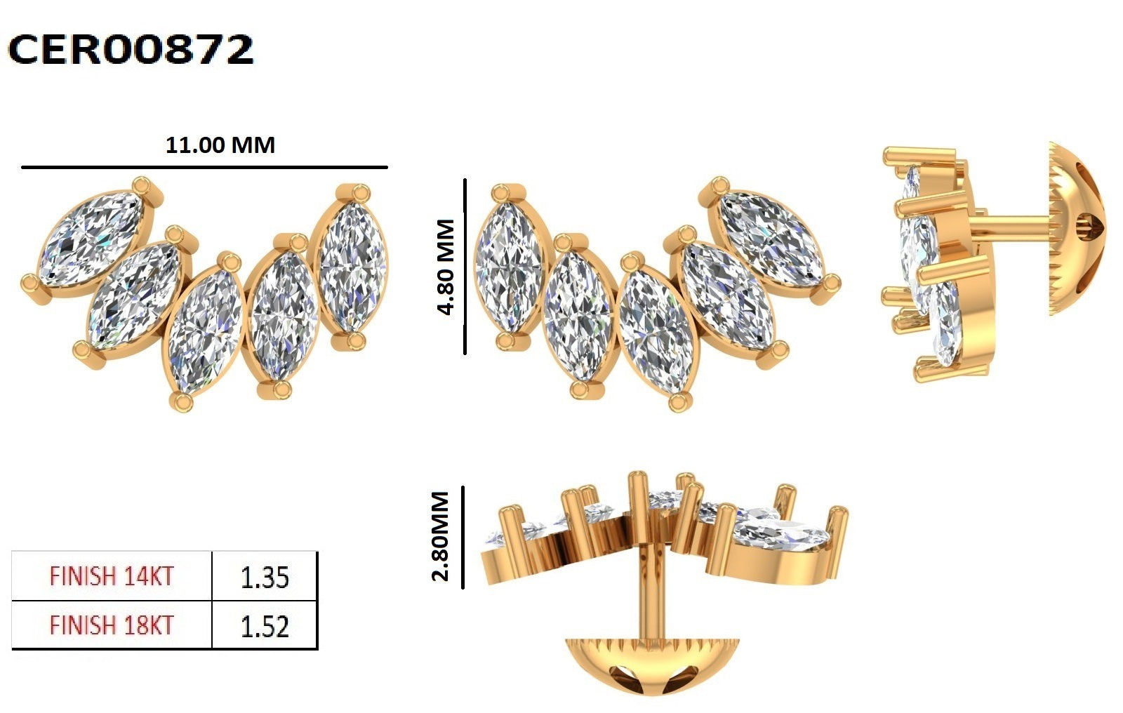 Chic Marquise Diamond 925 Silver Stud