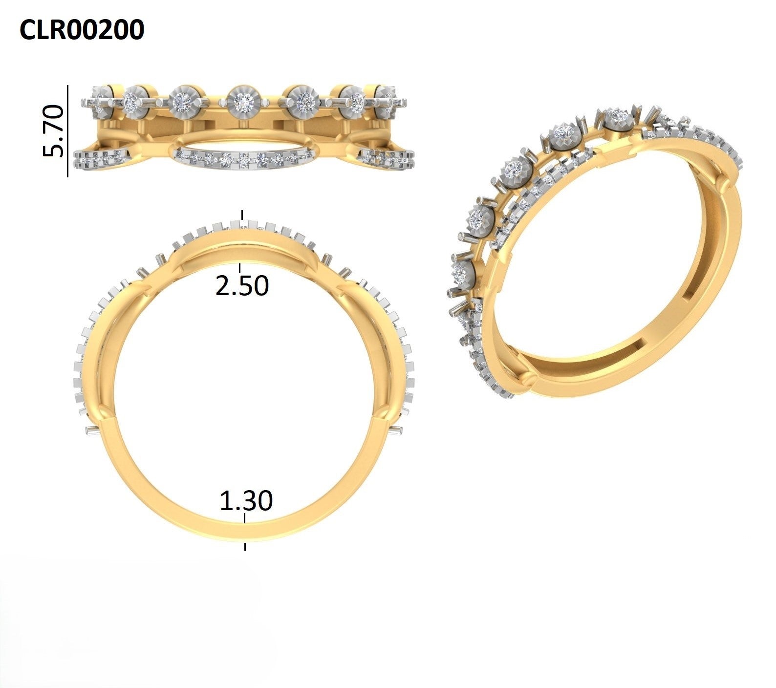 925 Silver Gold Plated Parallel Echo Ring