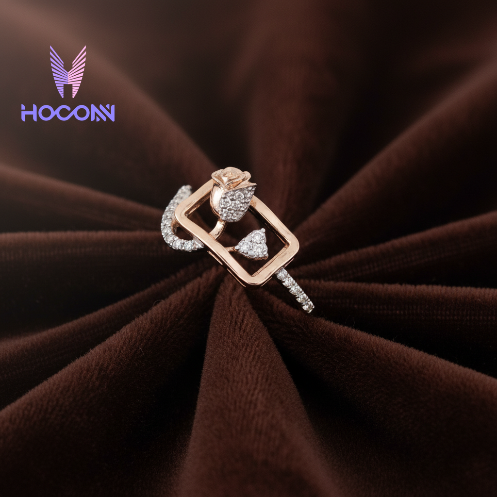 Gold Plated Chic Rose Halo 925 Silver Ring