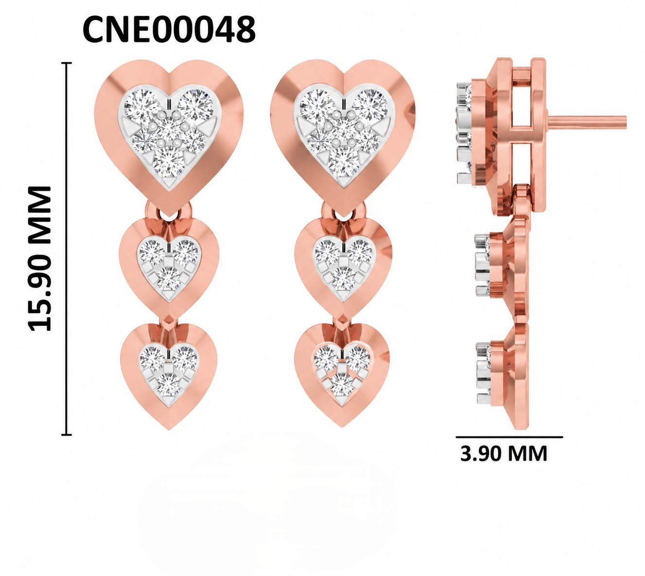 Heart Cascade Diamond Drop 925 Silver Earrings