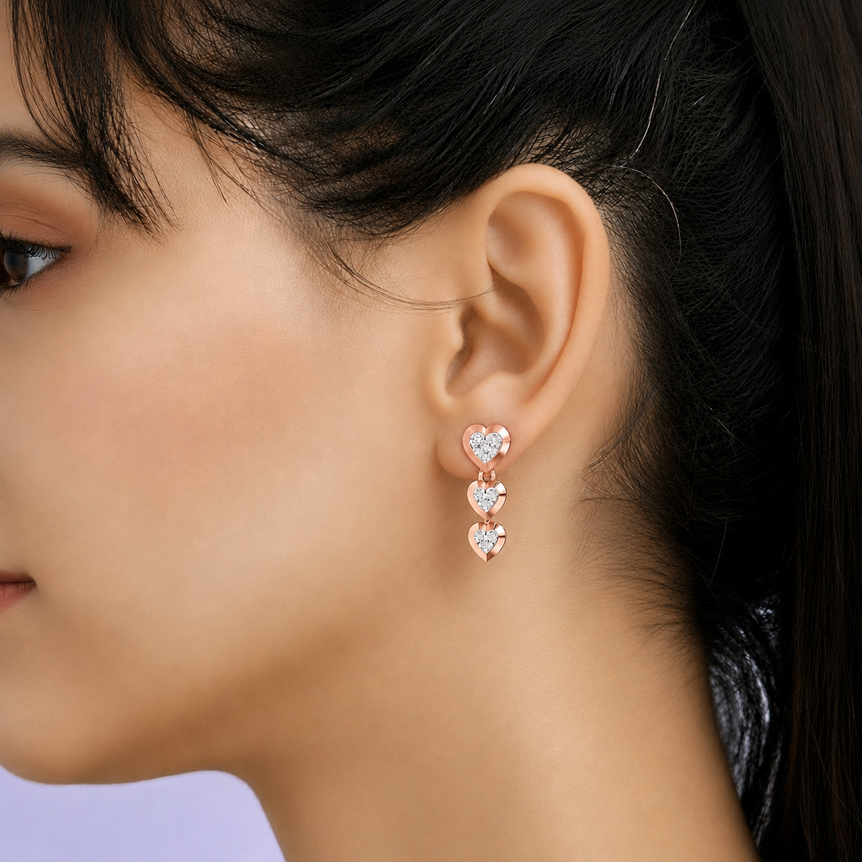 Heart Cascade Diamond Drop 925 Silver Earrings