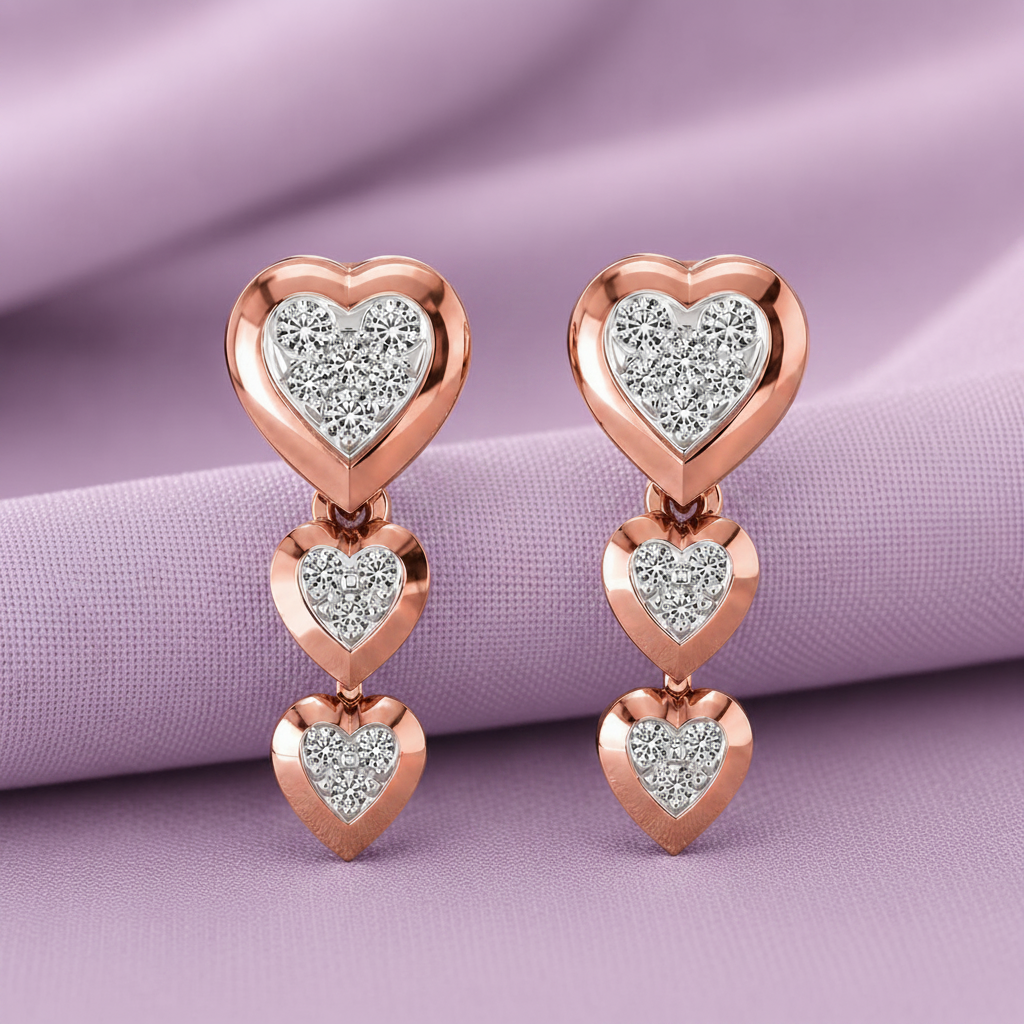Heart Cascade Diamond Drop 925 Silver Earrings