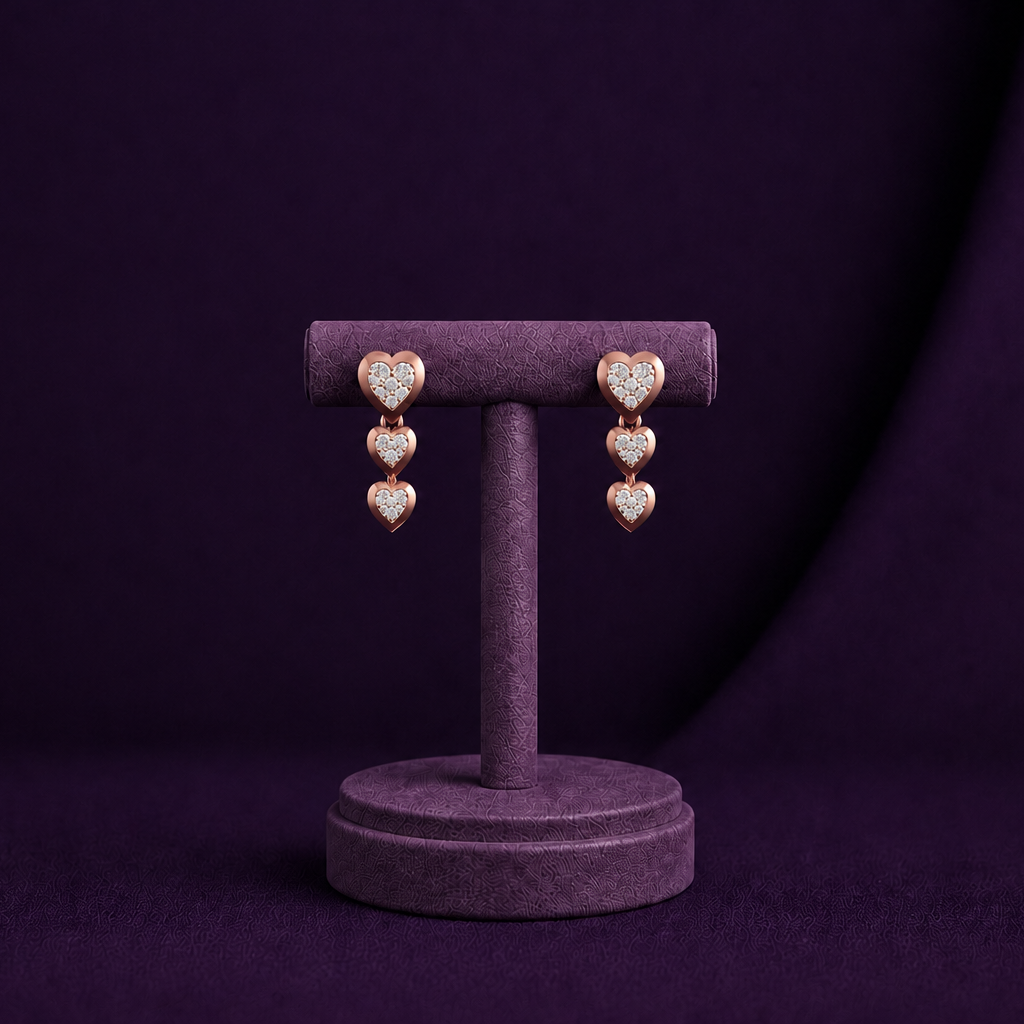 Heart Cascade Diamond Drop 925 Silver Earrings