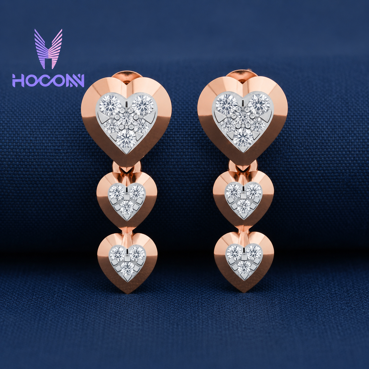 Heart Cascade Diamond Drop 925 Silver Earrings
