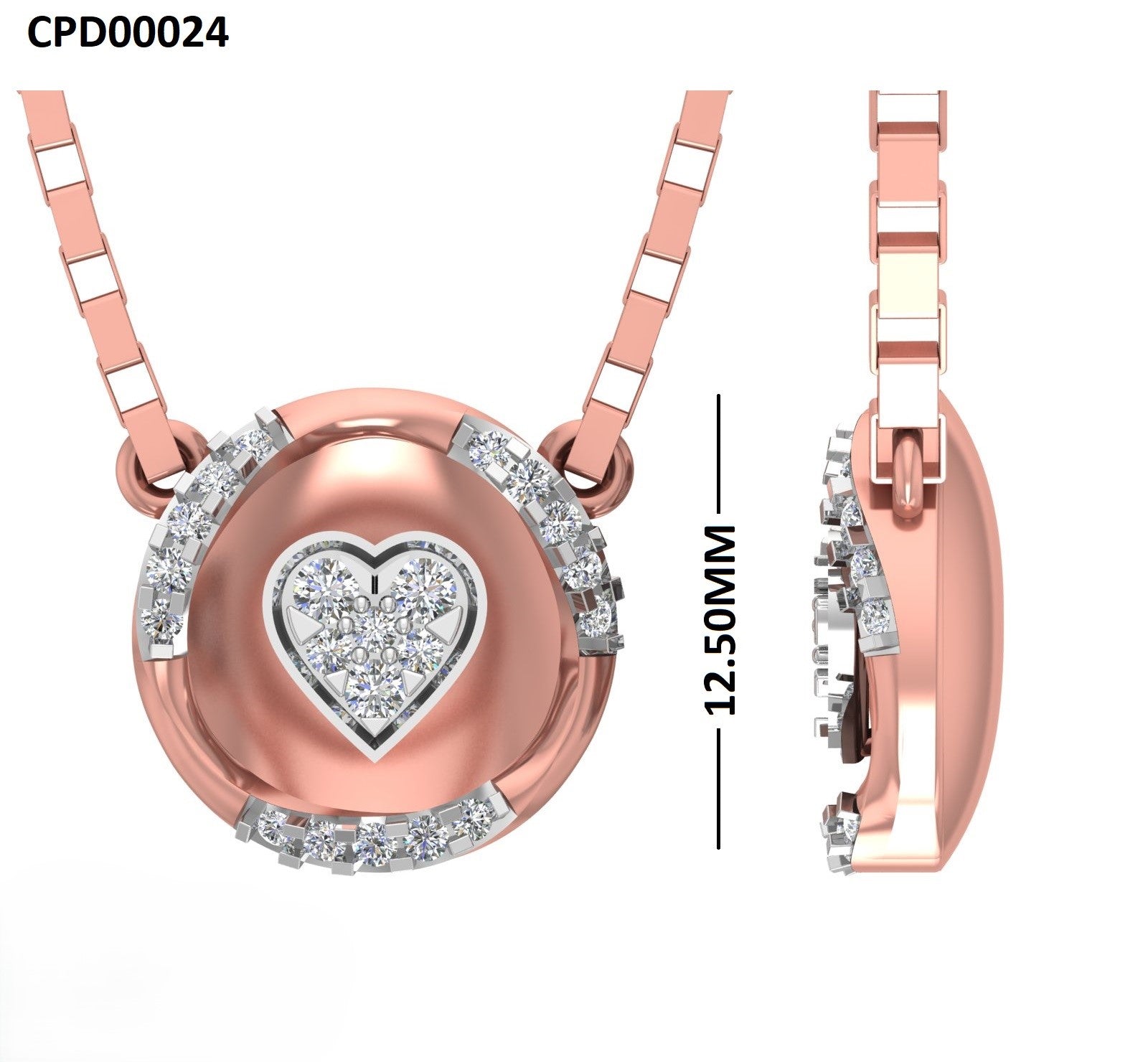 Round Medallion Heart Diamond Silver Pendant With Chain