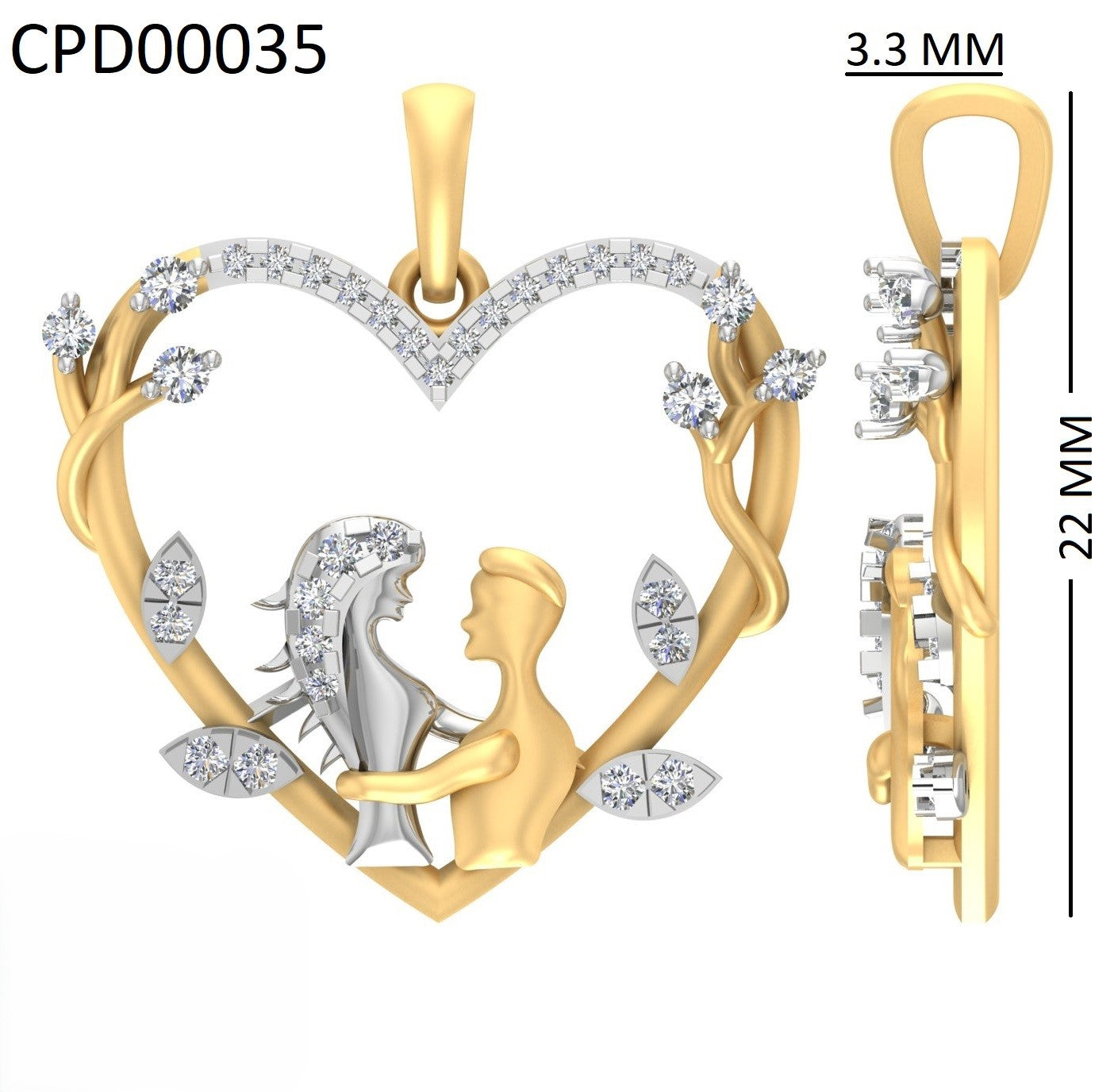 Love Embrace Heart 925 Silver Gold Plated Pendant