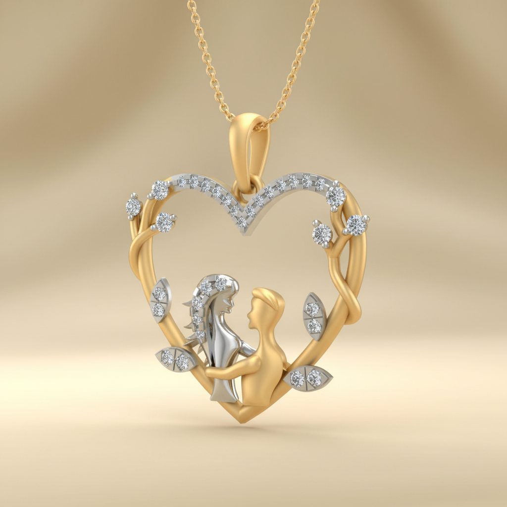 Love Embrace Heart 925 Silver Gold Plated Pendant