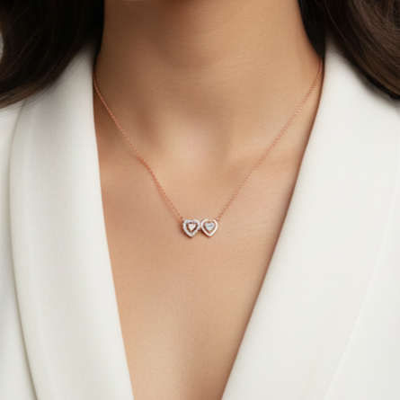 Sweet Romance Twin Heart Silver Pendant With Chain