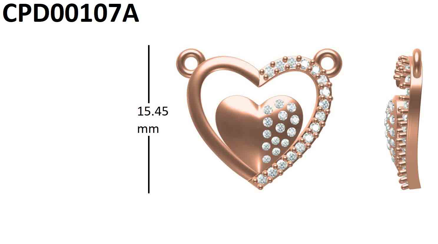 Shimmering Double Heart 925 Silver Pendant With Chain