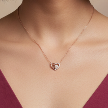 Shimmering Double Heart 925 Silver Pendant With Chain