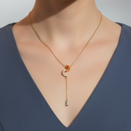 Gold Tone Y Drop 925 Silver Necklace With Chain