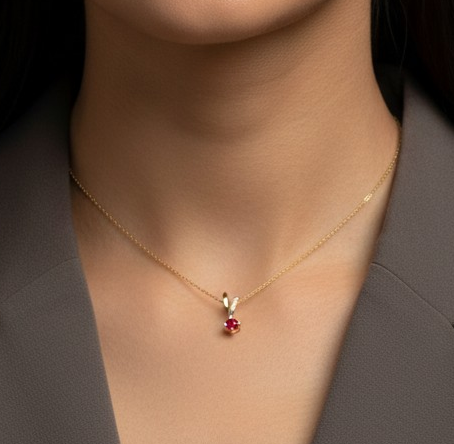 Elegant Ruby Drop Silver Pendant