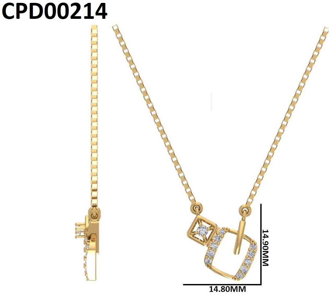 Soft Spark Square 925 Silver Gold Plated Pendant With Chain