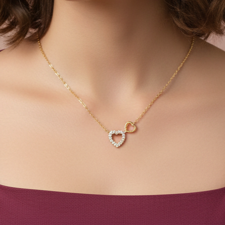 Luxury Diamond Look Heart Silver Pendant With Chain