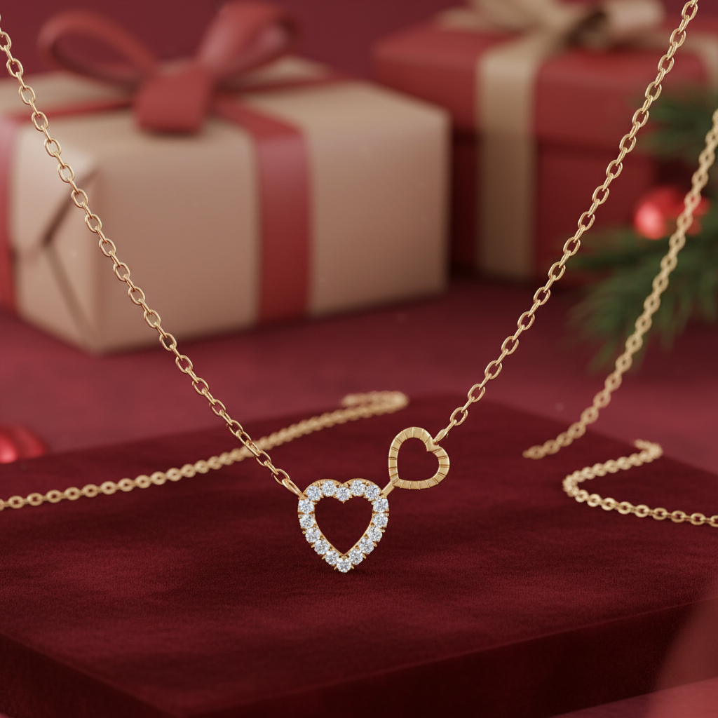 Luxury Diamond Look Heart Silver Pendant With Chain