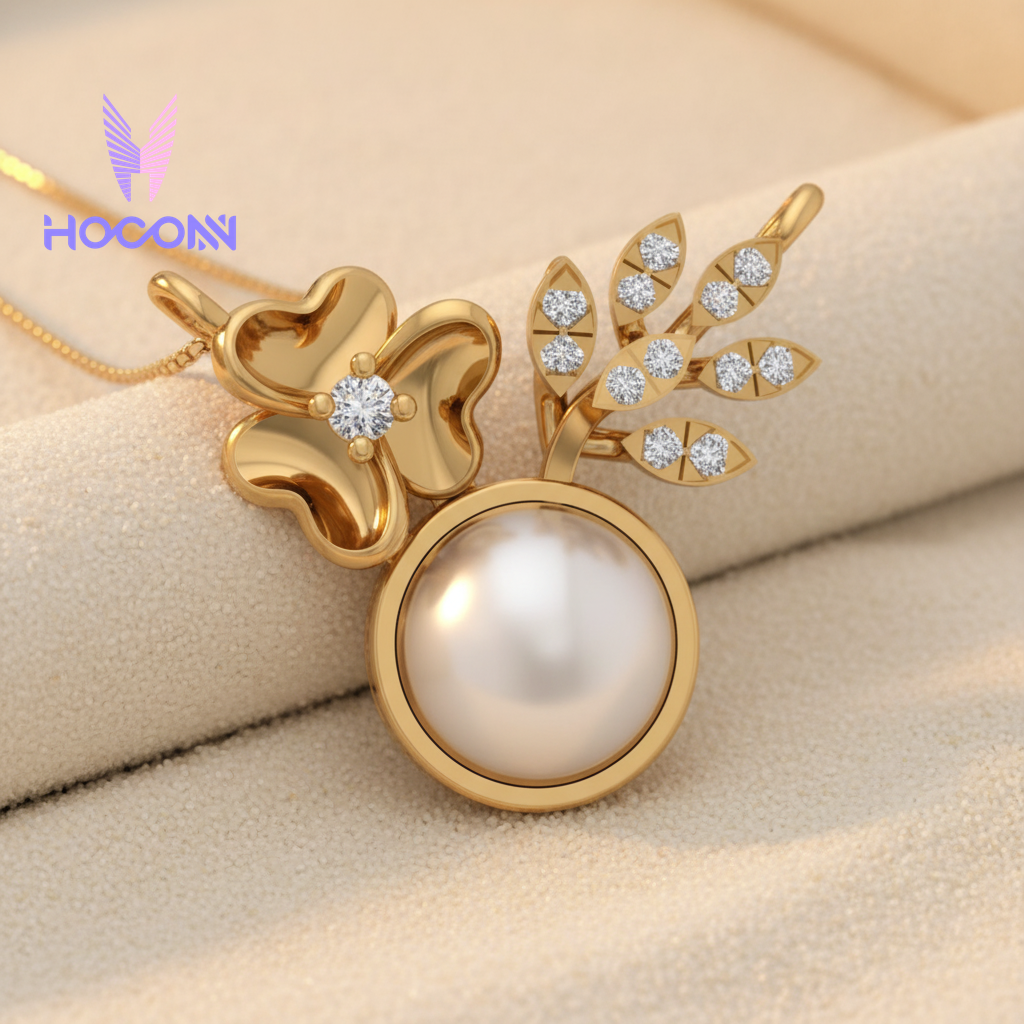 Minimal Leafy Pearl 925 Silver Pendant With Chain