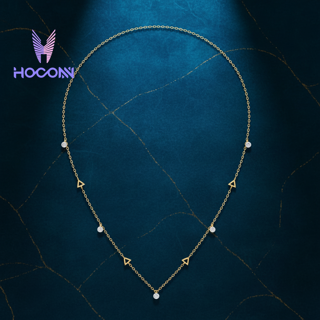 Triangle Diamond Station 925 Silver Necklace | Gold Plated