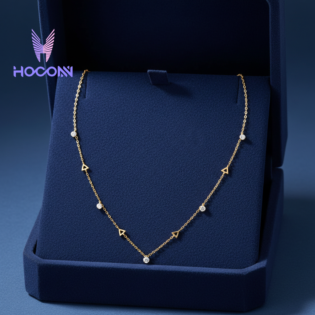Triangle Diamond Station 925 Silver Necklace | Gold Plated