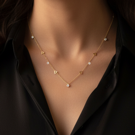 Triangle Diamond Station 925 Silver Necklace | Gold Plated