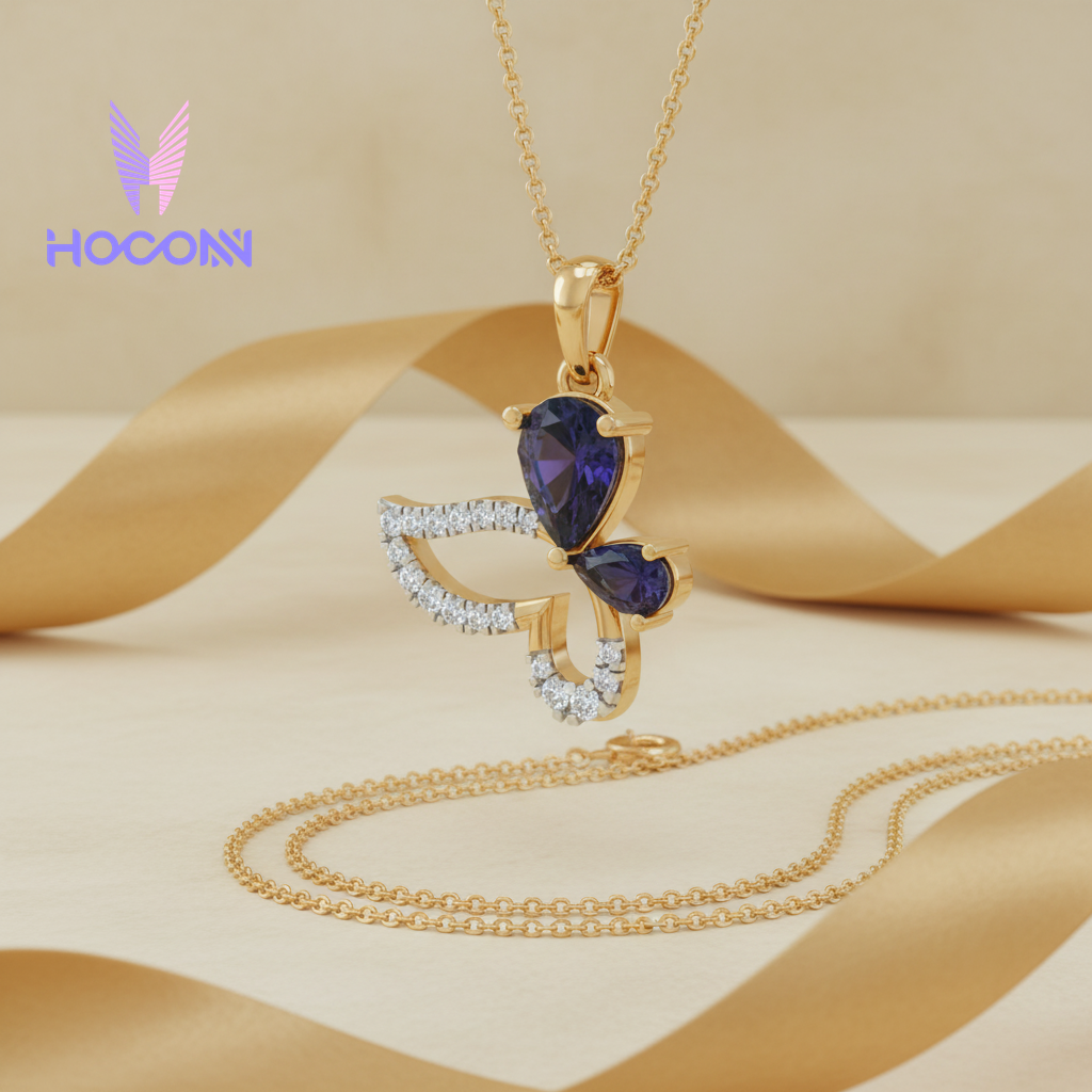 Butterfly Elegance Sapphire Diamond 925 Silver Pendant