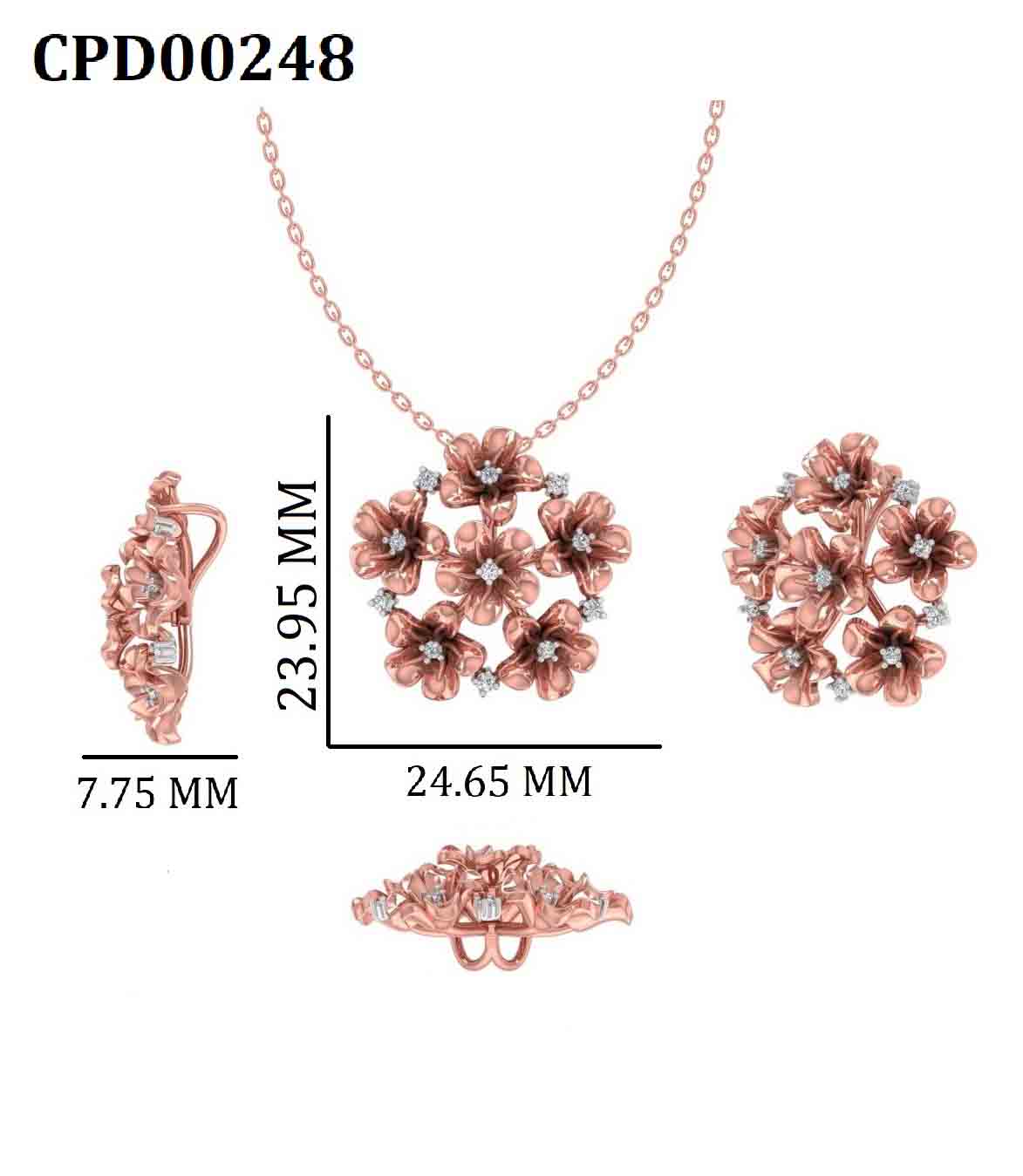 Luxury Rose Gold Plated Flower Silve Pendant
