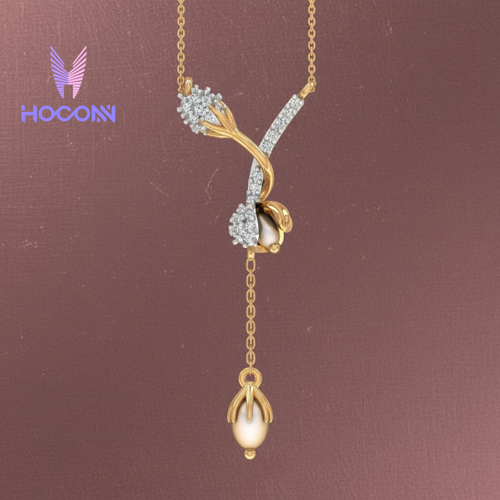 Flowing Vine Pearl Silver Pendant With Chain