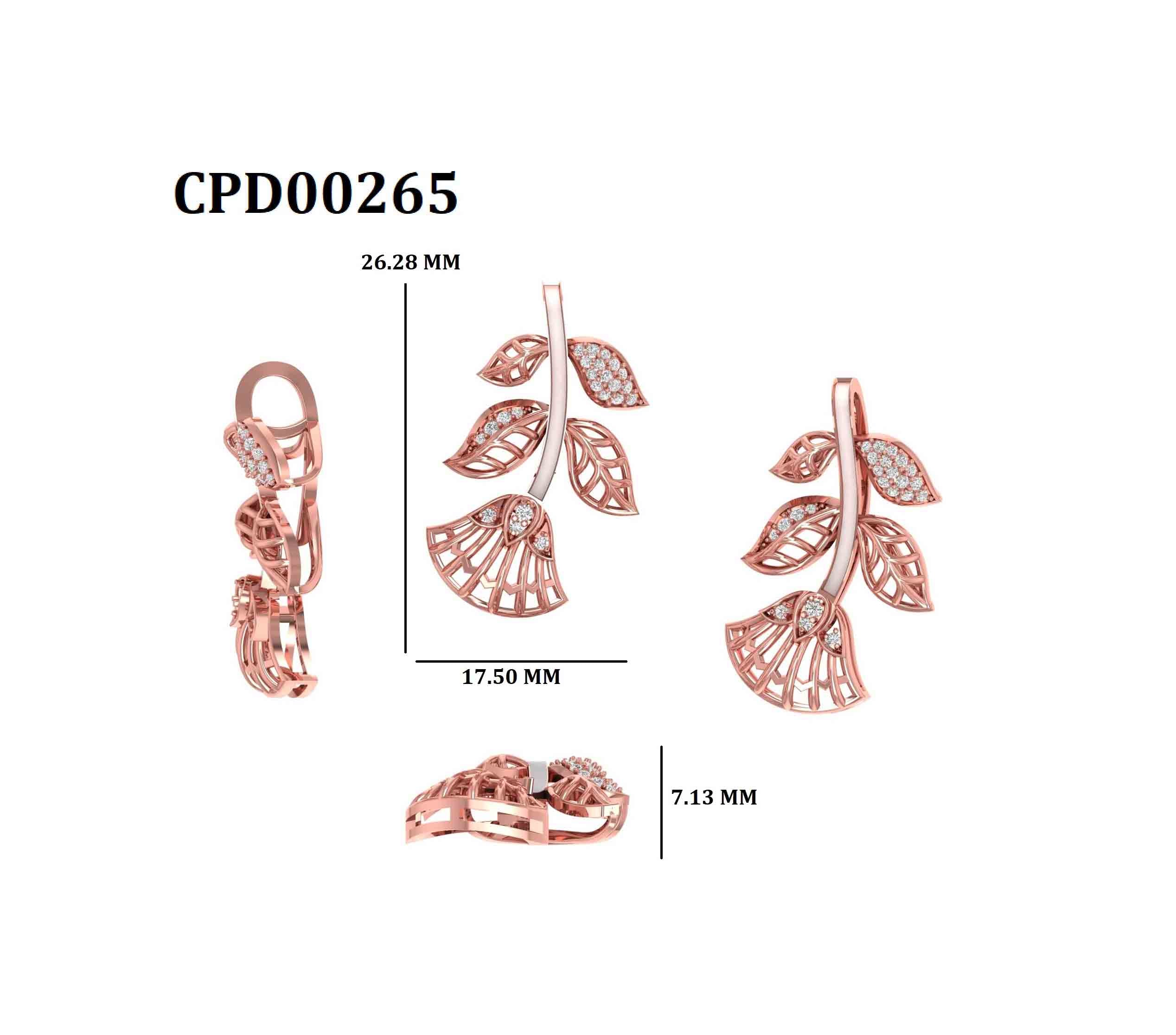 Floral Branch Silver Pendant With Rose Gold Plating
