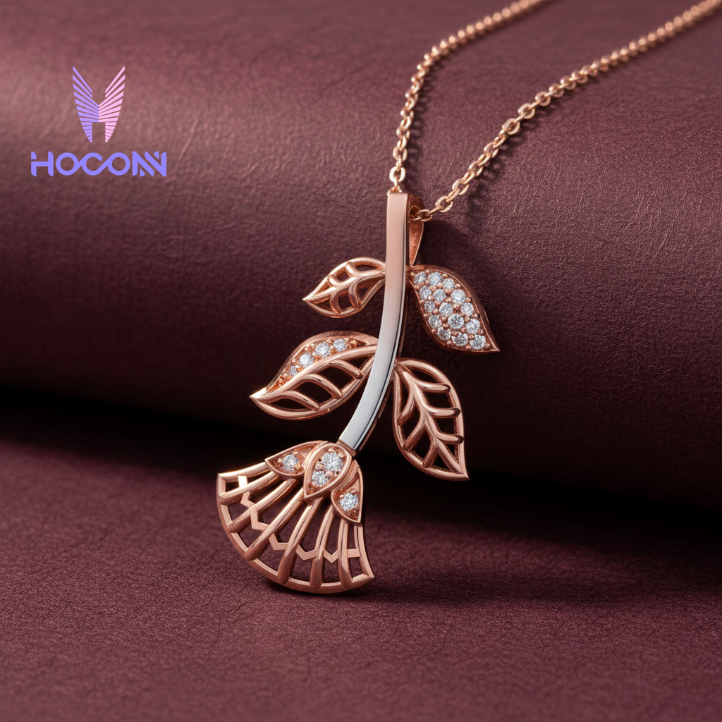 Floral Branch Silver Pendant With Rose Gold Plating