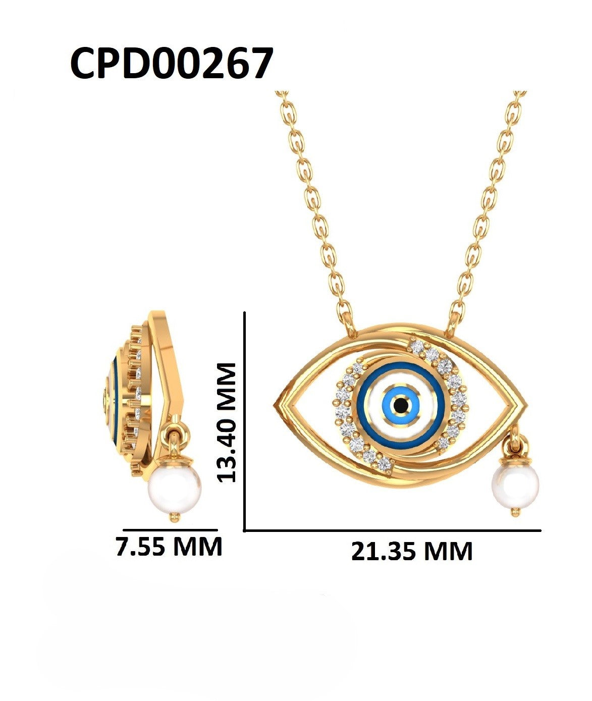 Evil Eye Pearl Drop Silver Necklace With Chain